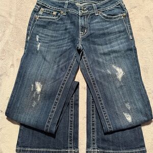 Miss Me Dark Blue Distressed Flare Jeans